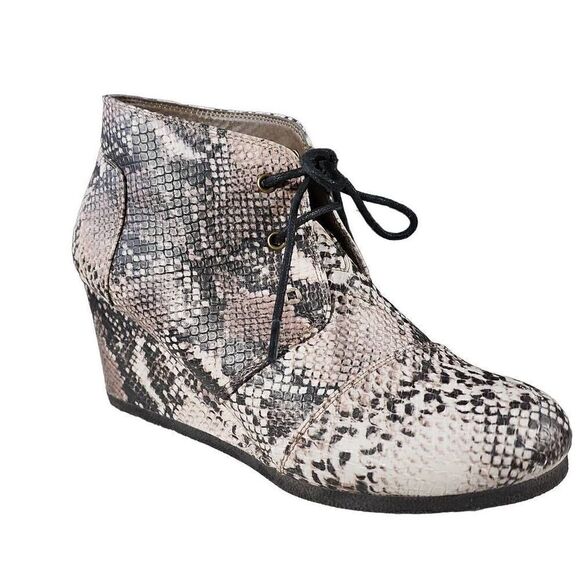 Pierre Dumas Women's Taupe Snakeskin Lace-up Two-eye Wedge Ankle Boots Size 7 - Picture 2 of 12